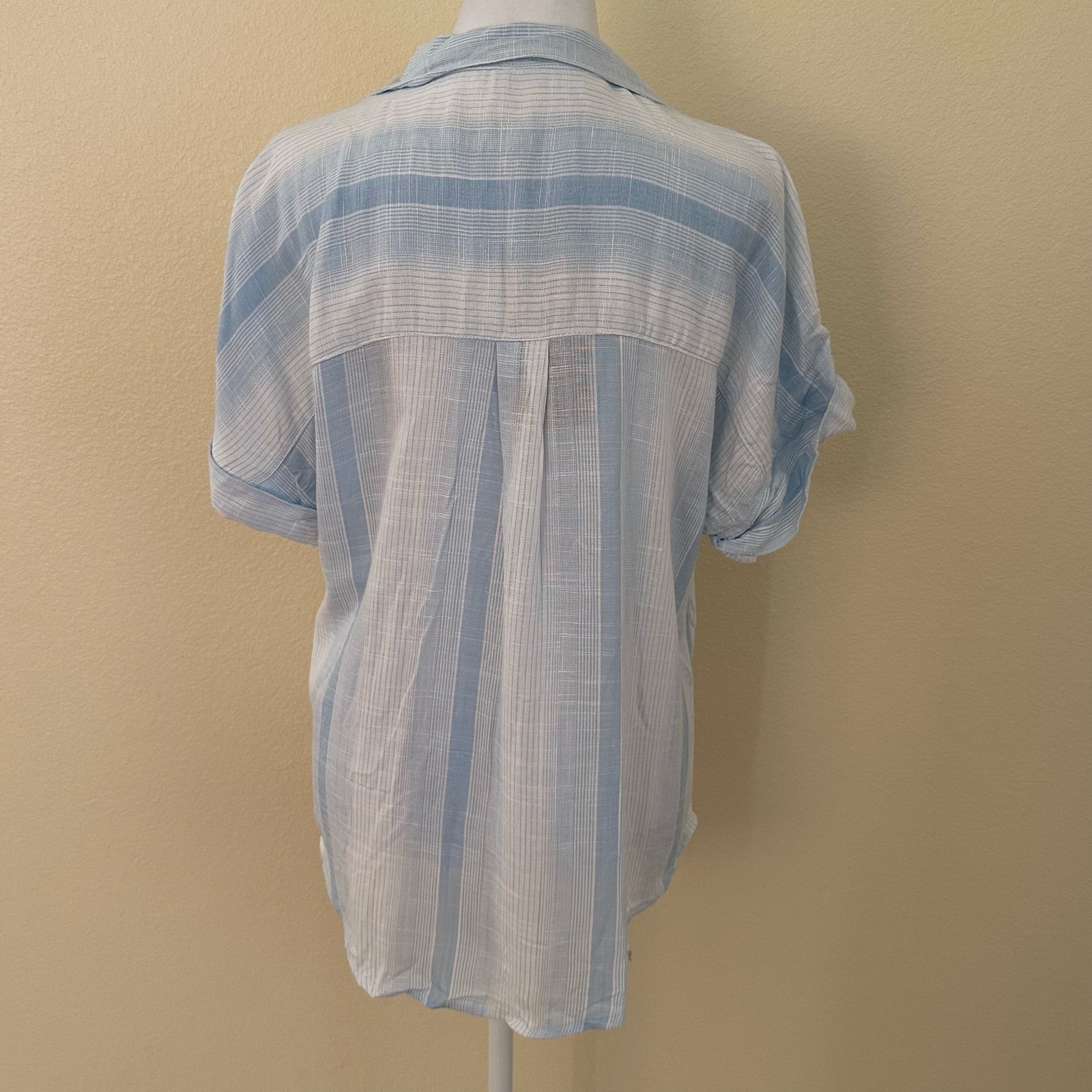 Thread & Supply Women Linen Blend Blue & White Short Sleeve Blouse Size S - Nwt — image 2 of 8
